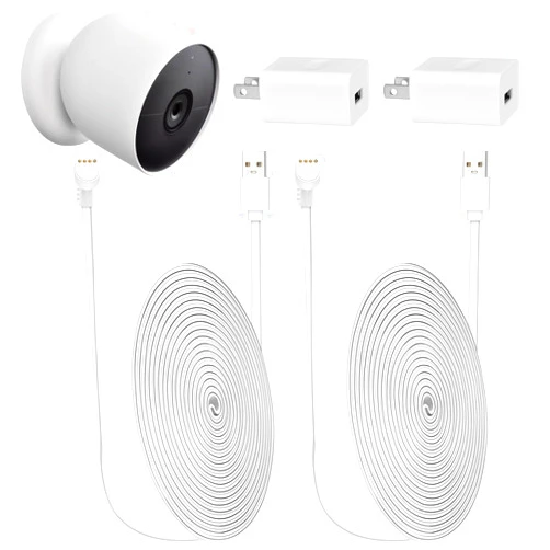StartVision 2 Pack 10ft/3m Power Cable Compatible with Google Nest Cam Outdoor or Indoor, Battery,Weatherproof Charging Cable Power Your Nest Cam (Battery) Continuously - White