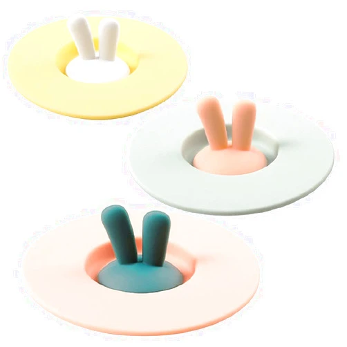 PIVHWIR Silicone Cup Lids Set of 3, Food Grade Rabbit Ear Silicone Cup Covers Anti-dust Airtight Seal for Mugs, Tea Cups, Hot Cup Lids, Coffee Cup
