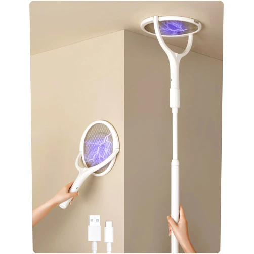 GeckoMan 2-Pack Rotating Head Rechargeable Fly Swatter Electric Fly Swatter Racket Bug Zapper Racket Indoor Bug Zapper Indoor Fly Zapper Repellent Fruit Fly Trap Mosquito Zapper, with 2 Telescopic Extensions