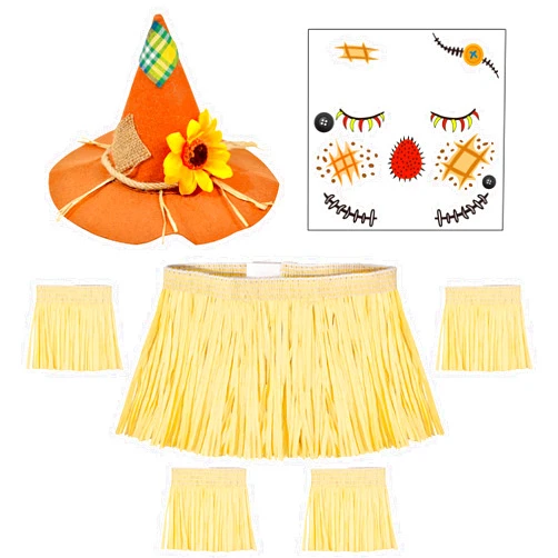Gofriipai Scarecrow Costume Adult Women, Scarecrow Hat Headband Neck Piece Wrist Leg Ties Face Decals Makeup, Scarecrow Accessories Set for Halloween