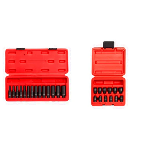 Sunex Tools Sunex 1831, 1/4 Inch Drive Deep Magnetic Impact Socket Set, 14-Piece, Metric and Sunex 1822, 1/4 Inch Drive Magnetic Impact Socket Set, 12-Piece, Metric