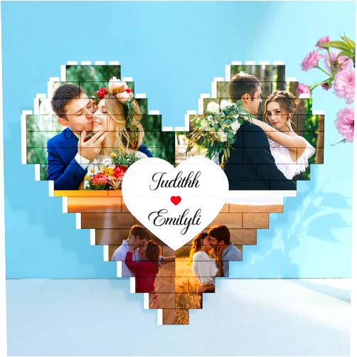 Ozinna Custom Building Brick Personalized Photo Block Puzzle Heart Shaped Picture Romantic Decor, Anniversary Valentine's Day Mother's Day Birthday Gifts for Him, Her, Kids, Couples (Heart-Style 2)