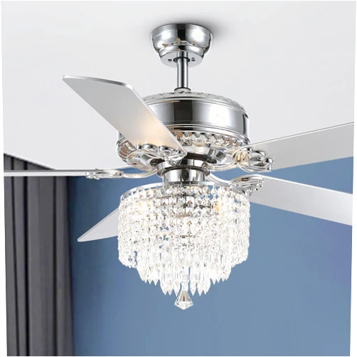 CROSSIO Crystal Ceiling Fan with Lights Modern Chandelier Fan with Remote Chrome Reversible Fan Light Fixture for Bedroom Dining Room 52
