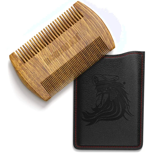 Bossman Pocket Size Sandalwood Beard Comb with Protective Case - Beard, Mustache, and Hair Fine and Wide Tooth Wood Comb - Beard Care Shaping Tool for Men