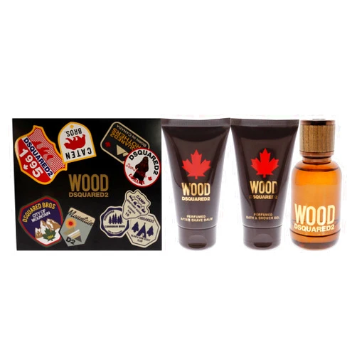 Dsquared2 Wood Men 1.7oz EDT Spray, 1.7oz After Shave Balm, 1.7oz Bath and Shower Gel 3 Pc Gift Set