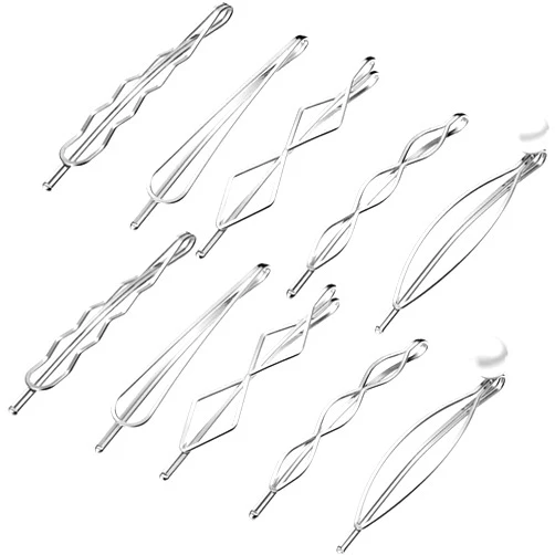 Meekoo 10 Pieces Metal Hair Clips Geometric Barrettes for Women Girls Hair Styling Pins Minimalist Decorative Wedding Dainty Accessories Headwear (Silver)