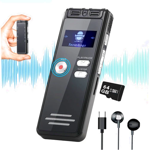Crosseagle 64GB Digital Voice Activated Recorder with Playback - 4552 Hours Audio Recording Device, 3072Kbps HD Dual MIC Tape Recorder Device for Lecture A-B Repeat, MP3 Player, Password,【64GB TF Card Included】
