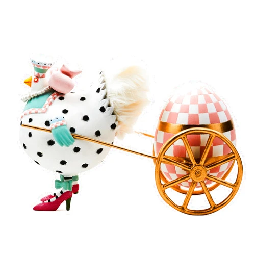 MACKENZIE-CHILDS Egg Cart Figurine, Spring Decor, Patience Brewster Speckled Chicken