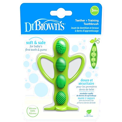 Dr. Brown's Peapod Teether + Training Toothbrush, Help Soothe Baby's Sore Gums, Soft 100% Silicone, BPA Free, 3m+