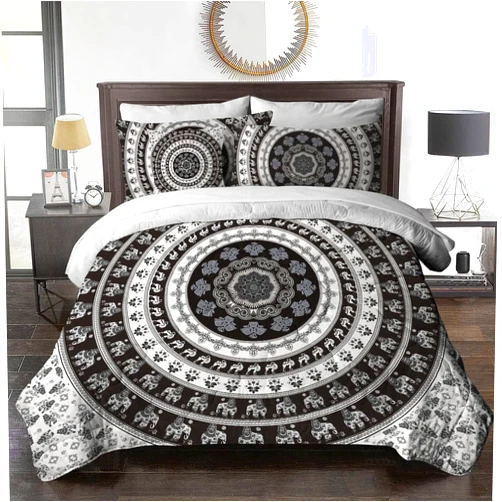 BlessLiving 8 Piece Mandala Comforter Set Bohemian Balck White Design Boho Hippie Bedding with 1 Comforter, 2 Pillow Sham, 1 Flat Sheet, 1 Fitted Sheet, 2 Pillowcase, 1 Cushion Cover, Queen Size
