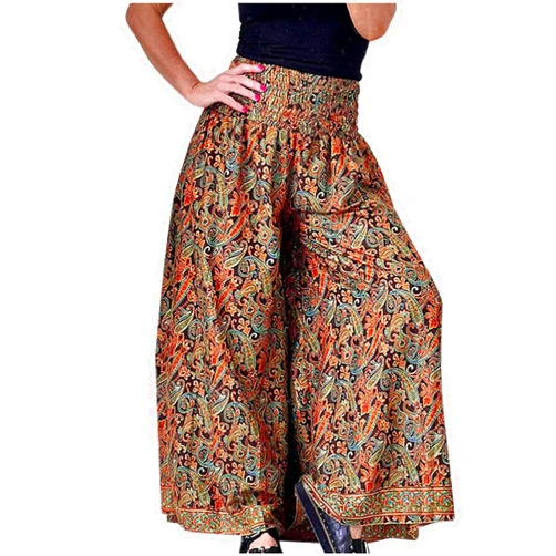 Sruiluo Paisley Print Wide Leg Pants for Spring Fall Gypsy Ethnic High Waisted Flowy Pants Loose Casual Pull On Pants Resort Orange