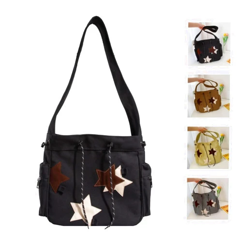 KANGDAWEI Y2K Star Canvas Messenger Bag, Cute Tote Bags Aesthetic, Small Shoulder Travel Crossbody Bags For Women