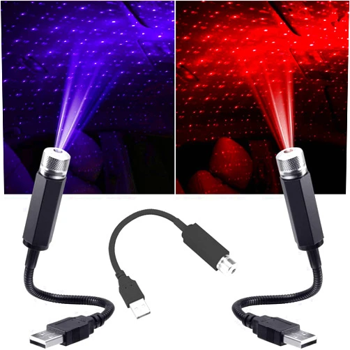 Fansoftiks 3Pcs USB Star Night Light, 3 Colors-7 Lighting Modes, Portable Adjustable Romantic Star Light Decor Car Roof Star Lights for Bedroom Party Car Interior Ceiling, Plug and Play (Blue Red)