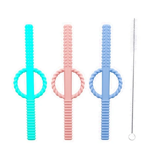 YAPROMO 3 Pieces Teething Tubes Hollow Teether Toys with Safety Shield for Sensory Exploration and Teething Relief - Safe Chewing Tubes for Babies, Infants & Toddlers - Designed