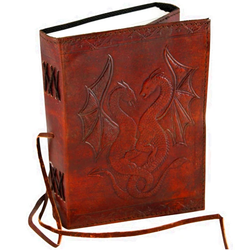 AzureGreen DOUBLE DRAGON Blank Page BOOK Handcrafted Leather Writing Unlined 5 x 7 JOURNAL (Brown)