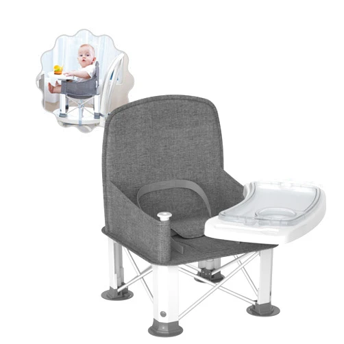 BabyBond Baby Travel Booster Seat with Double Tray, BabyBond Upgraded Toddler Portable Baby Chair, Booster Seat for Dining Table, Stable and Foldable Booster Baby Chair for Indoor/Outdoor (Grey)