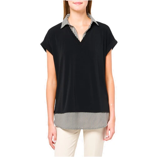 Adrianna Papell Women's Solid Knit Twofer with Printed Woven Combo