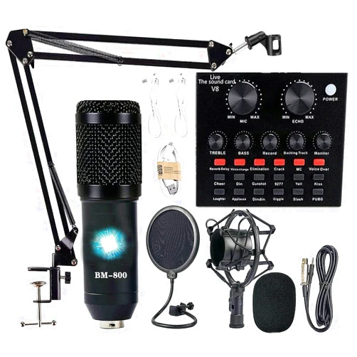 Sktome Podcast Equipment Bundle, BM-800 Condenser with Voice Changer, Recording Studio Package - Podcast Microphone Bundle for Laptop, Streaming/Live Broadcast/YouTube Recording (AM200-V8)