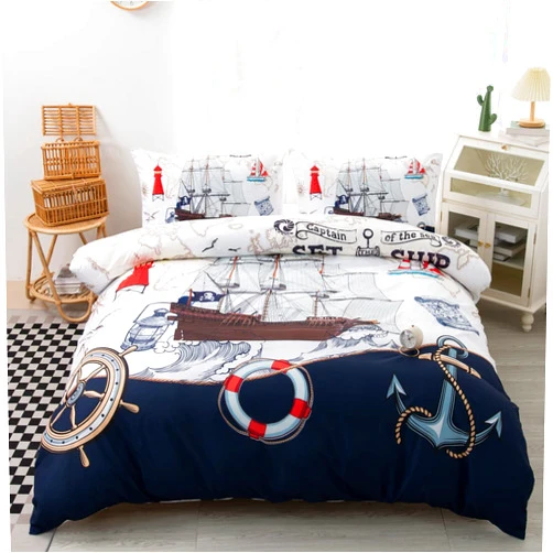 CVHOUSE Nautical Bedding Set King Size,Nautical Sailboat Bed for Boys Teens,Ocean Themed Sailing Anchor Comforter Cover Soft,Anchor Duvet Quilt King 90'x102'