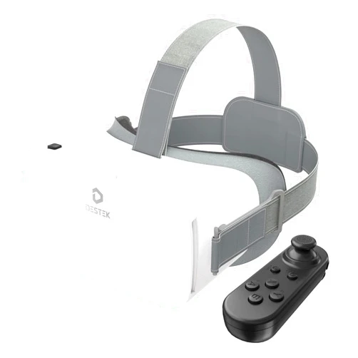 DESTEK V5 VR Headset for Phone with Controller, Anti-Blue Eyes Protected HD Lenses, 110° FOV Virtual Reality Headsets VR Goggles for iPhone 15/14/13/12/11, Samsung, Android - White