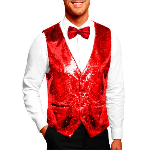 COOFANDY Men's Sequins Vest Slim Fit Christmas Party Vest Shiny Dress Waistcoat for Wedding, 80s 90s Prom,Events