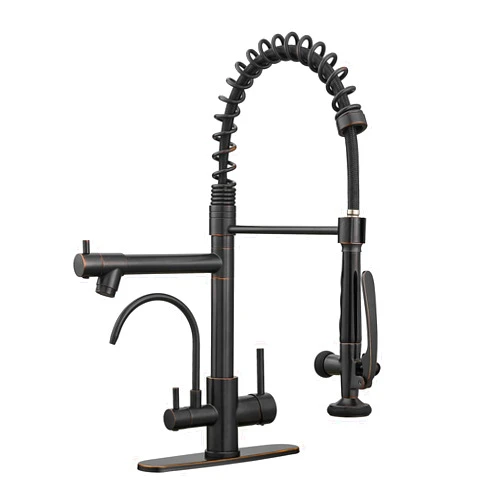 Fapully 3 in 1 Kitchen Faucet with Water Filler and Pull Down Sprayer, Oil Rubbed Bronze Commercial Kitchen Sink Faucet with Drinking Water Faucet for 1 or 3 Hole