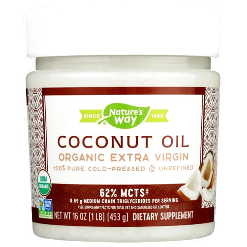 Nature's Way Organic Extra Virgin Coconut Oil, Pure and Unrefined, 62% MCTs, 16 Oz