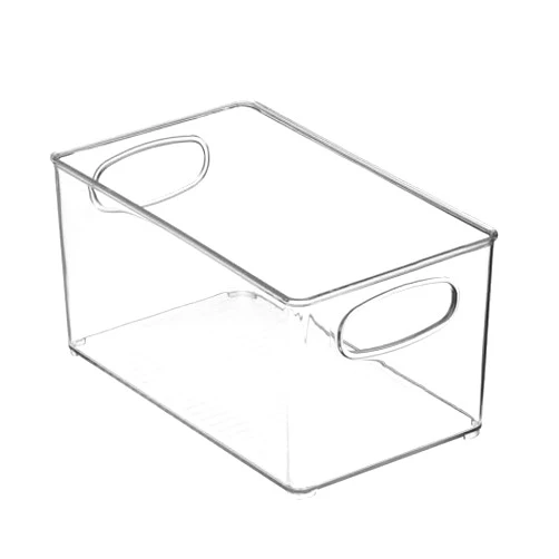 mDesign Plastic Home Office Organizer - Basket Storage Holder Bin with Handles for Desk, Cupboard, Cabinet, or Rolling Cart Shelves - Holds Notebooks, Files - Ligne Collection - 4 Pack - Clear