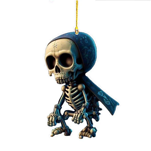 GKmow 1 PC Car Halloween Skull Pendant, Acrylic Spooky Skeleton Statue Decoration, Rearview Mirror Swing Skull Doll Accessories, Universal for Most Car Backpack Hanging Decorations (Black #04)