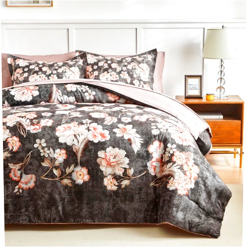 Joyreap 7 Piece Bed in a Bag Queen, Floral Comforter Sheet Set, Pink n White Flowers on Tie-dye Black, All Season Microfiber Bedding Comforter Set