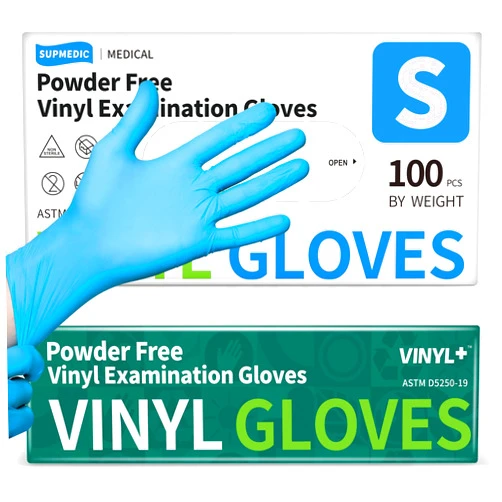 Supmedic Vinyl Disposable Exam Gloves, 4 Mil Powder-Free Latex-Free Food Grade Cooking Cleaning Medical Glove, Blue 100 Pcs