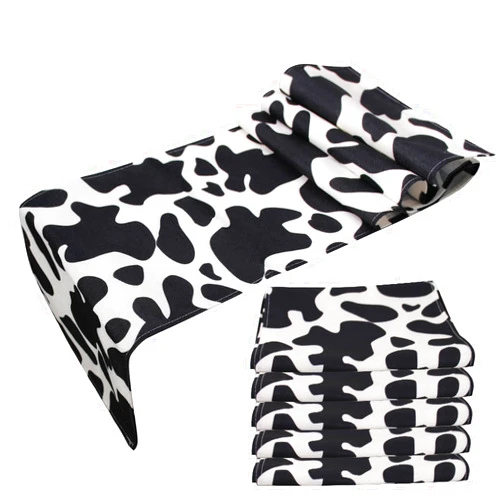 CONEHOY 5 Pcs Linen Cow Print Table Runner Black and White Farm Cow Print Tablecloth Western Barnyard Cowboy Themed Table Cloths for Birthday Party Decorations Home Kitchen Table Supplies ( 13 x 72 in)