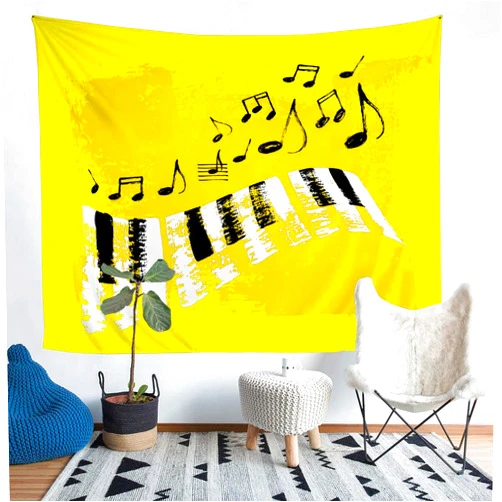 Castle Fairy Music Tapestry Wall Hanging Yellow Light Orange Pattern Luxury Soft Multicolor Microfiber Tapestry for Living Room Bedroom Large 59.1inches x 82.7inches