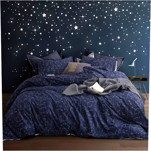 ECOCOTT Duvet Cover Queen, 100% Natural Cotton 1 Duvet Cover +2 Pillowcases Bedding Set,Navy and Cosmic Constellation Reversible Printed Pattern Soft Cozy Breathable and Durable Duvet Cover Set