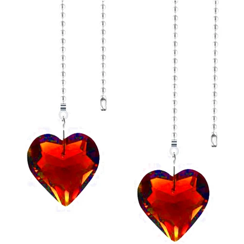 Hyamass 2pcs Crystal Heart Prisms Pendant Ceiling Fan Pull Chain Extender with Ball Chain Connector (Amber)