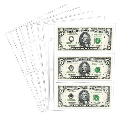 Tutata Currency Sleeves,50Pcs Page Protectors for 3 Ring Binder, 3-Pocket Banknote Sleeves, 8.5 x 11, Dollar Bill Holder for Collectors, Paper Sleeves for Currency Holder, Banknotes Album, Money Binder