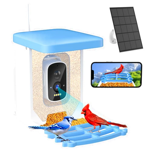 Amzeth Smart Bird Feeder with Camera, Birdfeeder Outdoors Solar Powered, AI Identify Outside Bird House Cam 3K Video HD, Auto Capture & Motion Detection Live Watching, for Birds Lovers Present