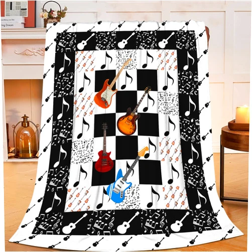 Beynepe Guitar Blanket Music Note Guitar Musical Instruments Throw Blanket Gifts for Kids Girls Boys Adults Women Men Super Soft Cozy Plush Fluffy Fuzzy Fleece Blanket Decor 40''X50''