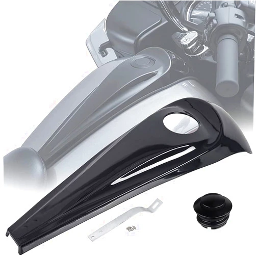 Motorgogo Motorcycle Low-Profile Smooth Tank Dash Oil Fuel Console Cover Kit + Clockwise Vented Pop Up Gas Cap Tank Cover For Harley Touring Electra Road Street Trike Glide Ultra Limited 2008-2022 (Gloss Black)
