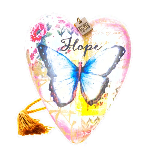 Demdaco Hope Blue Butterfly 4 x 3 Heart Shaped Resin Keepsake Decoration