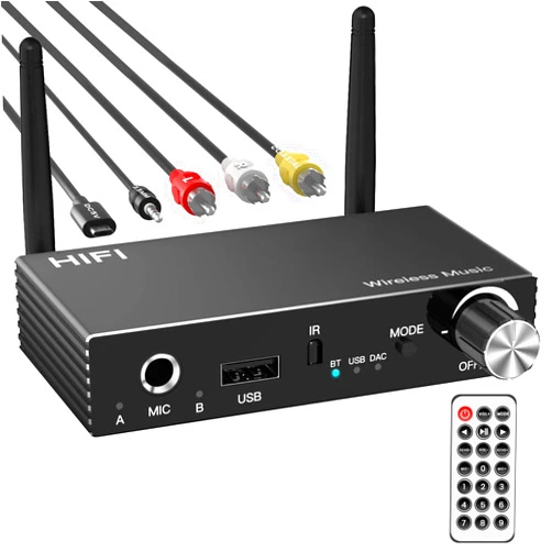 AMANKA Bluetooth 5.3 Receiver, Digital to Analog Audio Converter, Wireless Audio Adapter for Home Stereo Optical/Coaxial/USB/TF Inputs to 3.5mm AUX Audio Output for Speaker/Stereo/Soundbar