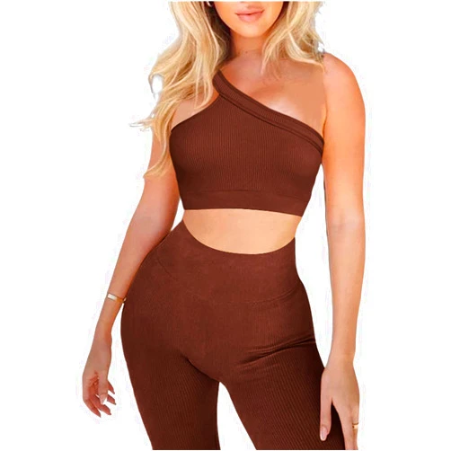 Niyokki Workout Sets for Women 2 Piece Seamless Sexy One Shoulder Sport Bra High Waist Shorts GMY Yoga Two Piece Outfits