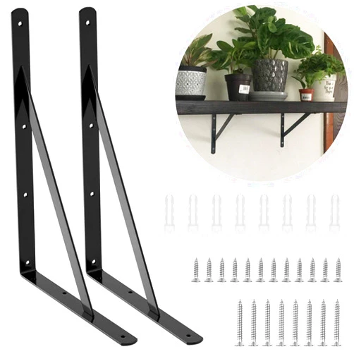 STARVAST 2 Pack Heavy Duty Shelf Brackets 15.7 x 9.8 inch, Floating Shelves Black Triangle Shelf Brackets, 90 Degree Angle Wall Mounted Shelf Supporter Corner Bracket (400x250mm)