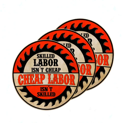 SANGAROM Blue Collar Skilled Labor Isn't Cheap Sticker (3pcs, White, Vinyl, Waterproof, 2