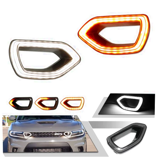 GTINTHEBOX for 2015 2016 2017 2018 2019 2020 2021 Dodge Charger SRT Scat Pack Pig Nose Grille Lights Smoked Switchback LED White DRL Amber Turn Signal Lamp