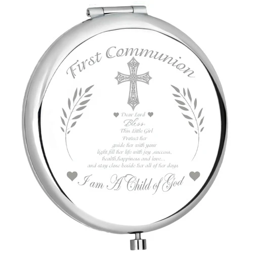 Xnetsby First Holy Communion Present for Family First Communion Makeup Mirror for First Communion Baptism Portable Makeup Mirror Christian Makeup Mirror Cosmetic Mirror (with Love)