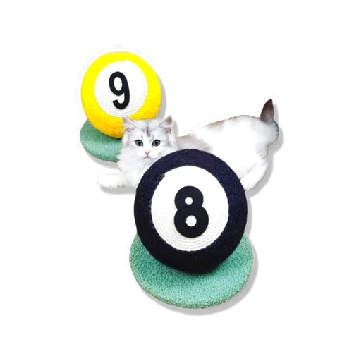 HEYPOMAX Billiard-Shaped Jute Cat Scratcher Attractive Durable Post for Kittens Under 11lbs Fun and Claw Care (Black&White-nuber8)