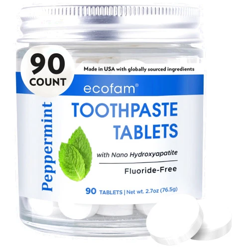 EcoFam Toothpaste Tablets – Peppermint | Nano Hydroxyapatite Toothpaste Tablets Chewable | Fluoride Free l 90 Tabs