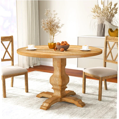 Roundhill Furniture Havre Pedestal Base Round Dining Table, Oak