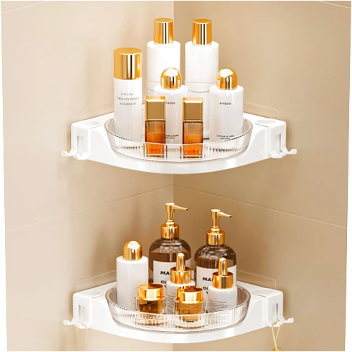Seoneiro Corner Shower Caddy，360° Lazy Susan Rotating Corner Shower Shelf，2 Pack Shower Organizer with Hooks for Bathroom Storage, No Drilling Wall Mounted Shower Storage,Kitchen Corner Organizer Storage